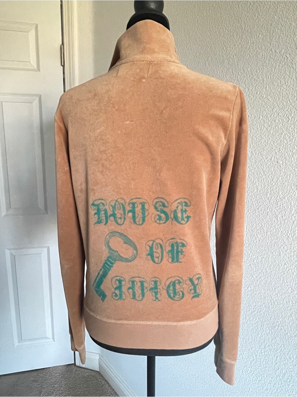 Juicy Couture Camel Velour Full-Zip Bomber Jacket